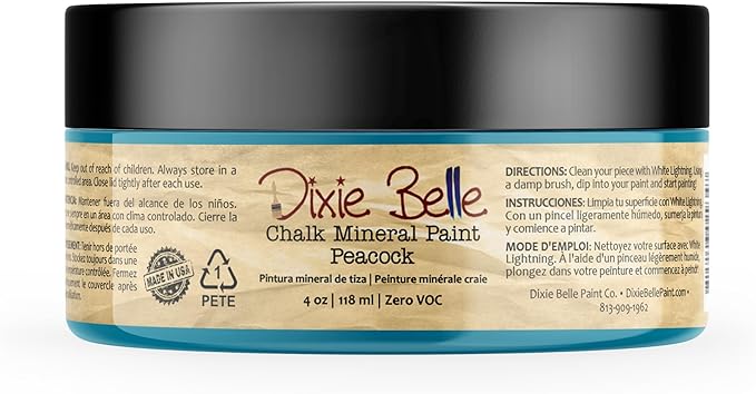 Dixie Belle Paint Company Chalk Finish Furniture Paint - Peacock (4oz) - Matte True Teal Chic Chalk Mineral DIY Furniture Paint