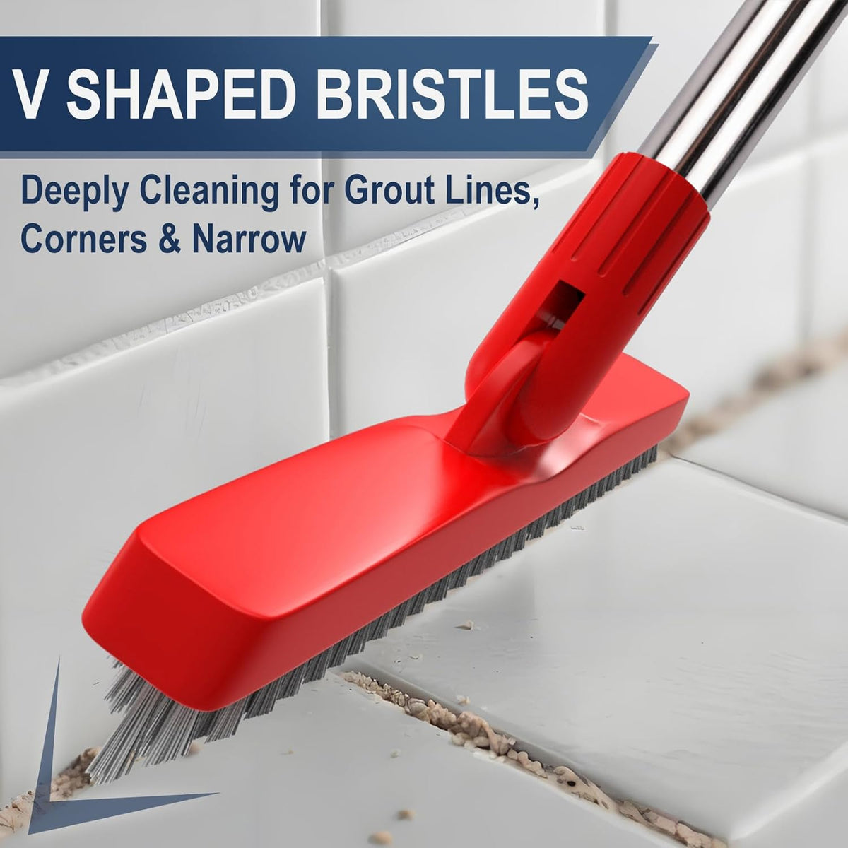 ITTAHO 2 Pack Grout Brush with Long Handle, Swivel Cleaning Grout Line Scrubber - Extendable Durable Handle Grout Cleaner Brush for Bathroom,Tile,Baseboard,Walk in Shower,Corner & Narrow Space (Red)