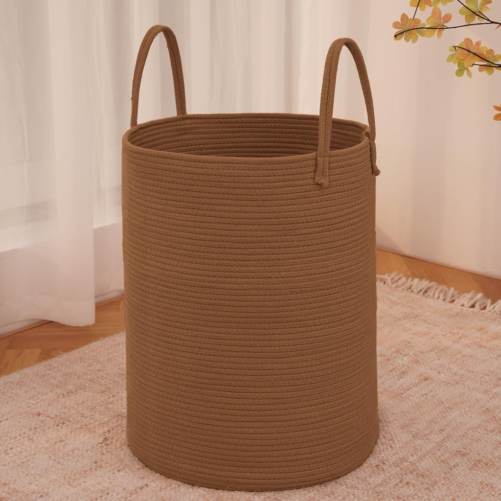 Large Woven Laundry Basket Hamper,100L Cotton Rope Storage Bin for Blankets,Toys and Clothes,Decorative Tall Nursery Hamper for Living Room,Baby Nursery,Bathroom and Bedroom,Golden Jute