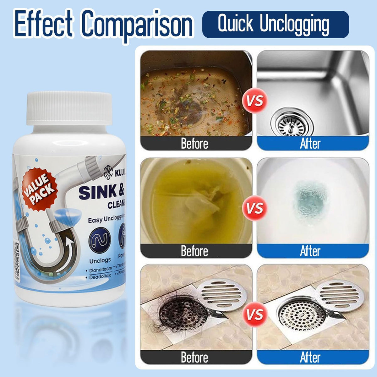 Pipe Dredge, Powerful Foaming Sink & Drain Cleaner Powder for Kitchen, Toilet & Pipeline Cleaning, Fast-Acting Clog Remover (2pcs or 4pcs) (2 bottles)