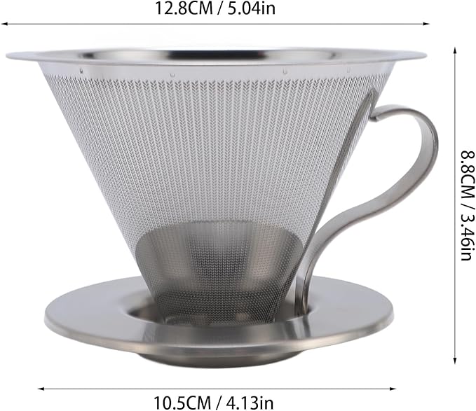 Paperless Pour Over Coffee Strainer, Premium Stainless Steel Coffee Dripper with 300 Mesh, Optimal Extraction Portable Reusable Filter Cone for Travel Brewing Tea
