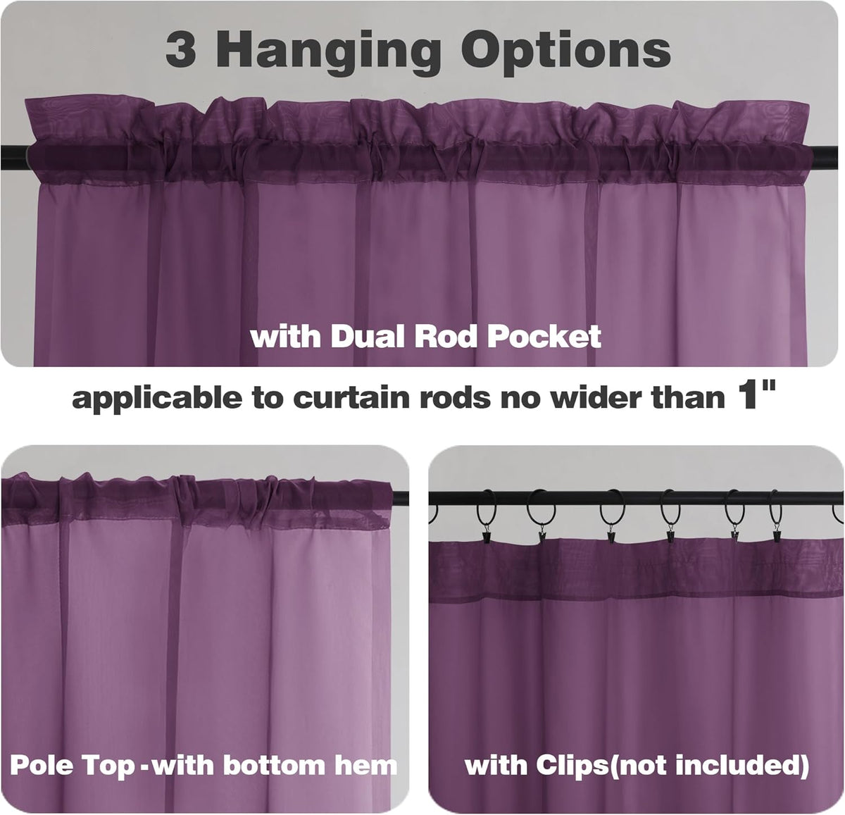 Chyhomenyc Plum Sheer Curtains 78 Inches Long 2 Panels Set for Living Room, Light Filtering Voile Lightweight Bedroom Curtains, Rod Pocket Solid Window Treatment Drapes, Each 42W x 78L