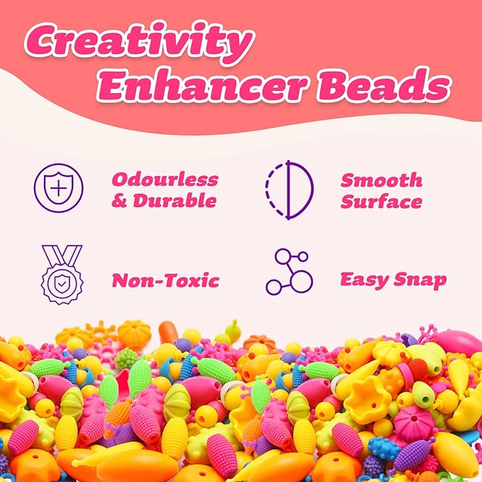 Arthopt Snap Pop Beads Jewelry Making Kit for Girls with 700+ pcs Arts and Crafts Toys for Kids 3-7 Years Old, DIY Snap Beads Bracelets Necklace Ring Toy Set Birthday Gifts for Girls 4 5 6 7 8
