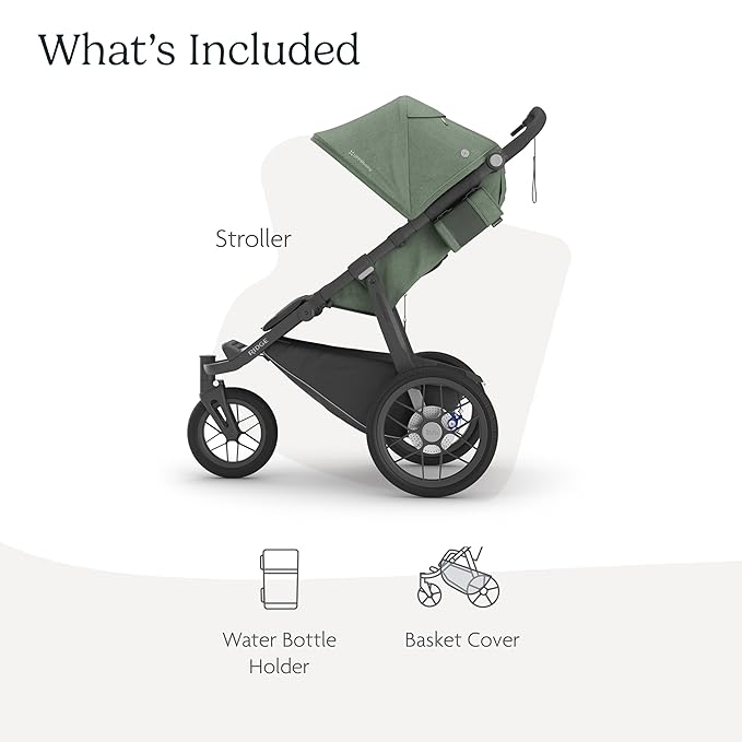 UPPAbaby Ridge Jogging Stroller/Durable Performance Jogger with Never-Flat Tires/Built for Walking, Running, Hiking/Water Bottle Holder & Basket Cover Included/Gwen (Green Mélange/Carbon Frame)