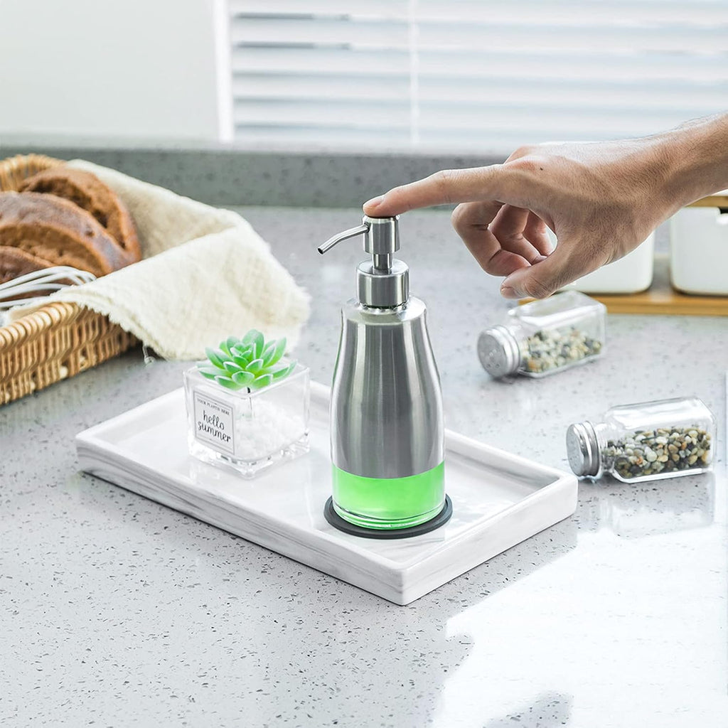 Gaussra 2 Pack Soap Dispenser with Coaster and Stickers, Stainless Steel Case Glass Liner Hand Pump Dispenser, Refillable Liquid Hand Soap Dispenser for Bathroom & Kitchen - Brushed Nickel