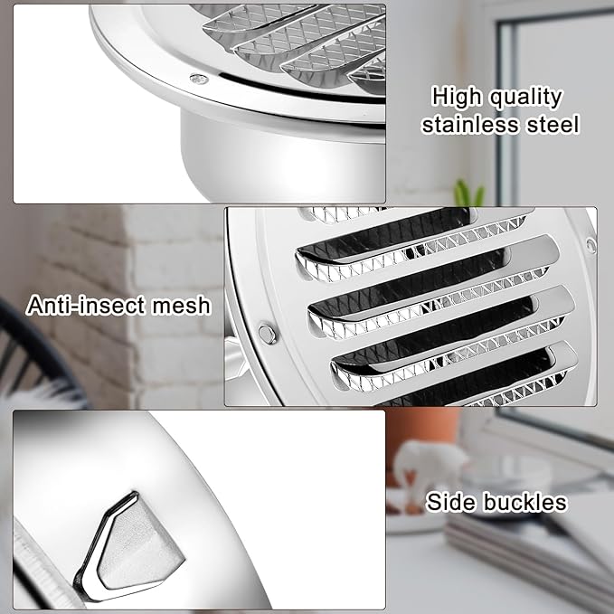 Zonon 12 Pcs Stainless Steel Soffit Vents 4 Inch Round Dryer Vent Cover with Mesh Screen for Home Outdoor Bathroom Wall Ceiling Outside Exterior Exhaust (Silver)