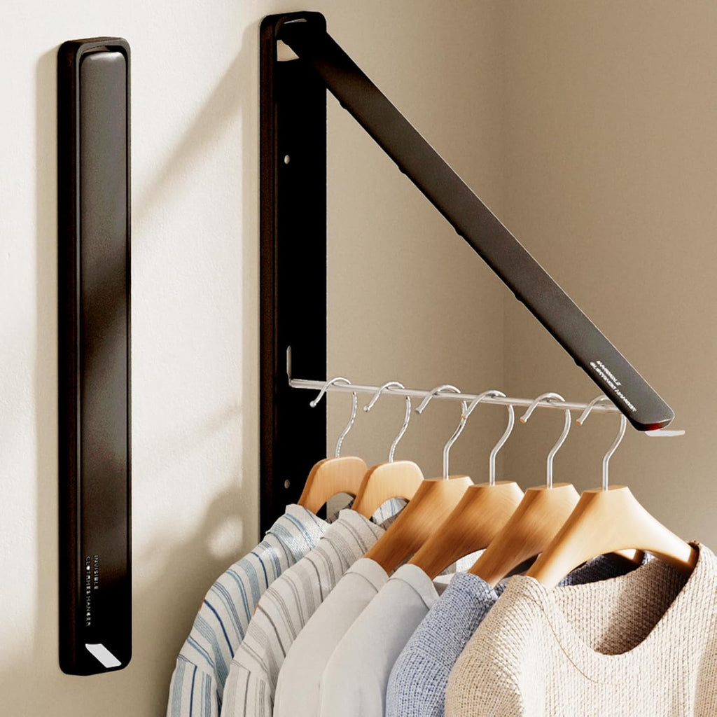 Clothes Drying Rack, Laundry Room Wall Mounted Retractable Clothes Hanger Drying Rack, Laundry Clothing Drying Rack Folding Indoor or Outdoor, Easy Installation Aluminium Dryer, 2pcs(Black)