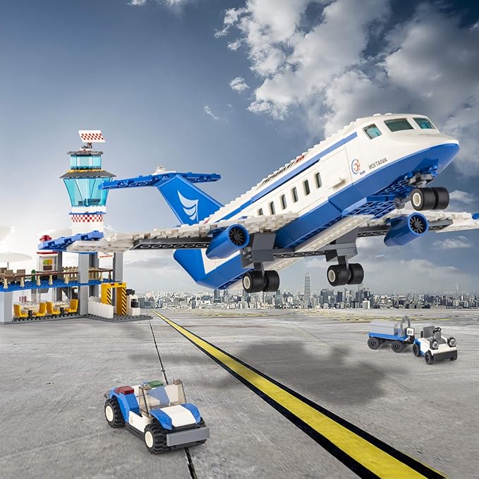 QLT QIAOLETONG City Airplane Station Building Kits Toys,STEM Building Sets for Kids, with Helicopter/Airport/Passenger/Lorry Truck/Car, Best Gift for 6-12 Boys Girls (582 Pieces)
