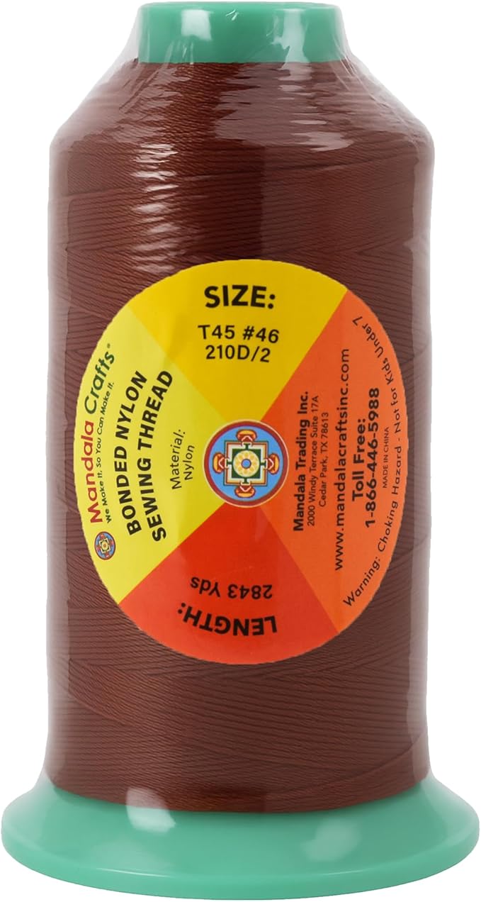 Mandala Crafts Size 46 210D T45 Bonded Nylon Thread Copper Brown Heavy Duty Sewing Threads - 2843 YDs Tex 45 Thread for Leather, Jeans, Weaving, Outdoor Marine Upholstery Threads