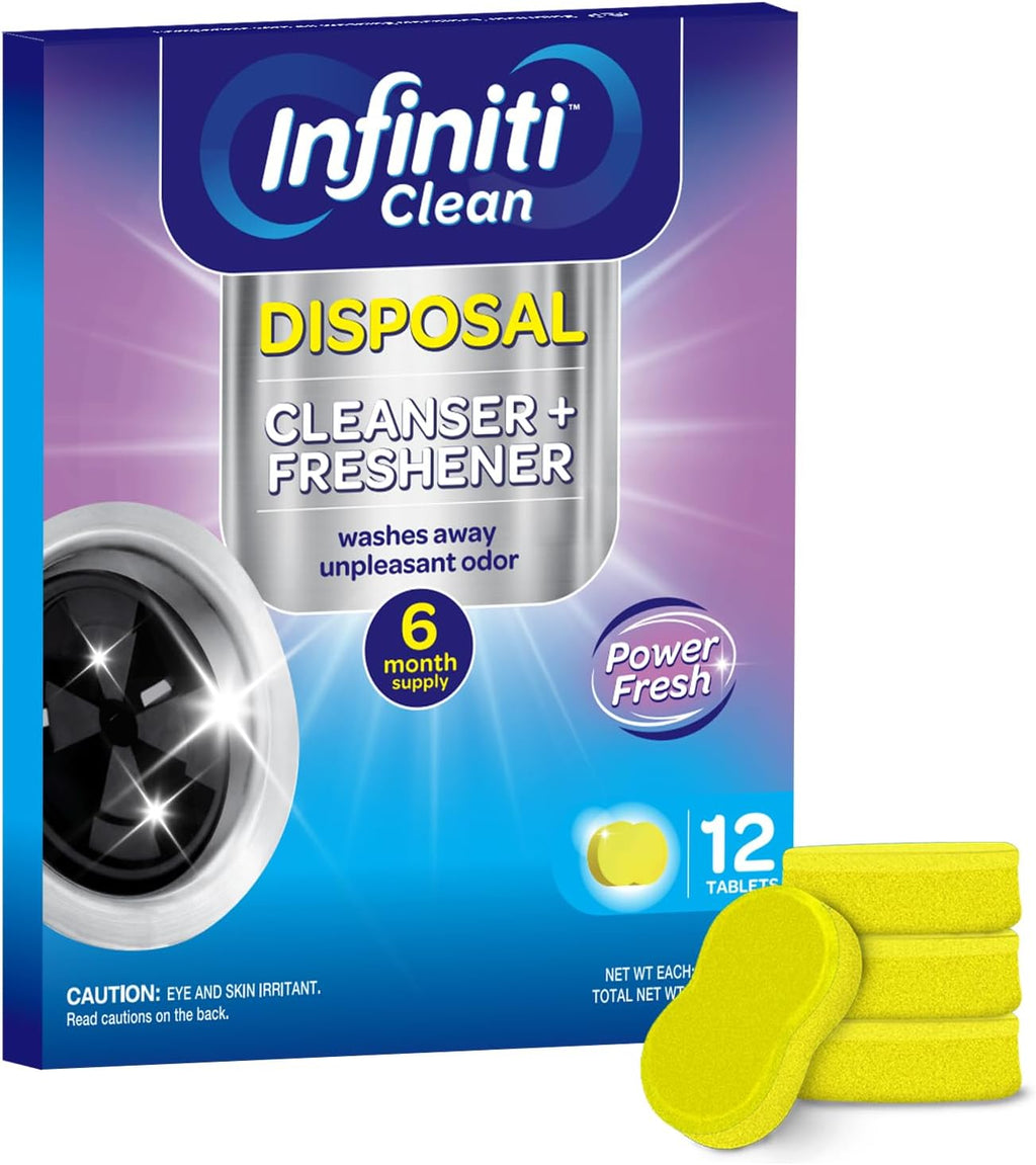 Garbage Disposal Cleaner and Deodorizer Tablets - Kitchen Sink Cleaner and Deodorizer, Septic Safe, Lemon Scent, Removes Odor-Causing Residues (12 Pack)