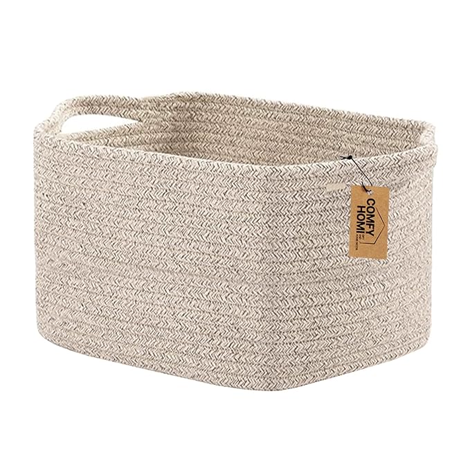 COMFY-HOMI Storage Basket for Shelves, Woven Baskets for Storage, Cotton Rope Basket for Toys,Towel Baskets, Toy Storage Organizer, Storage Cube Bin, Organization and Storage-All Brown