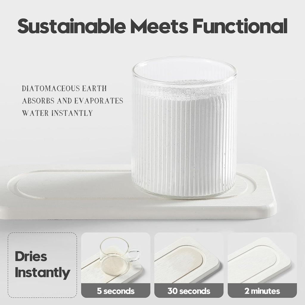2Pack Water Absorbing Stone Tray for Sink, Diatomite Drying Coasters for Kitchen & Bathroom Counter, Kitchen Soap Dish Makeup Caddy, Dispenser Sponge Holder Space Organizer, White - 8"x 3.8"