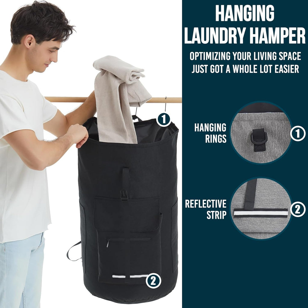 Laundry Bag Extra Large 115L，Laundry Backpack with Shoulder Straps，Sturdy Travel Laundry Bags with 4 Pockets，Laundry Backpack Heavy Duty，Clothes Hamper Bag XXL，College Dorm Essentials