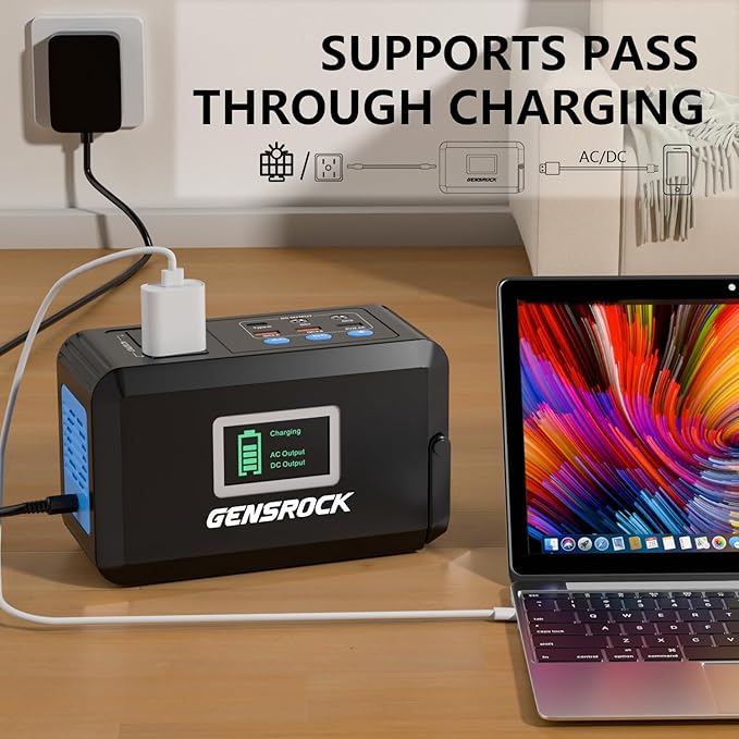 GENSROCK Portable Power Station 120W(220W Peak), 88Wh Camping Solar Generator, Lithium Battery Power Bank with 2 110V AC Outlet, QC 3.0, Type-C, LED Flashlight for CPAP Home Camping Travel Emergency