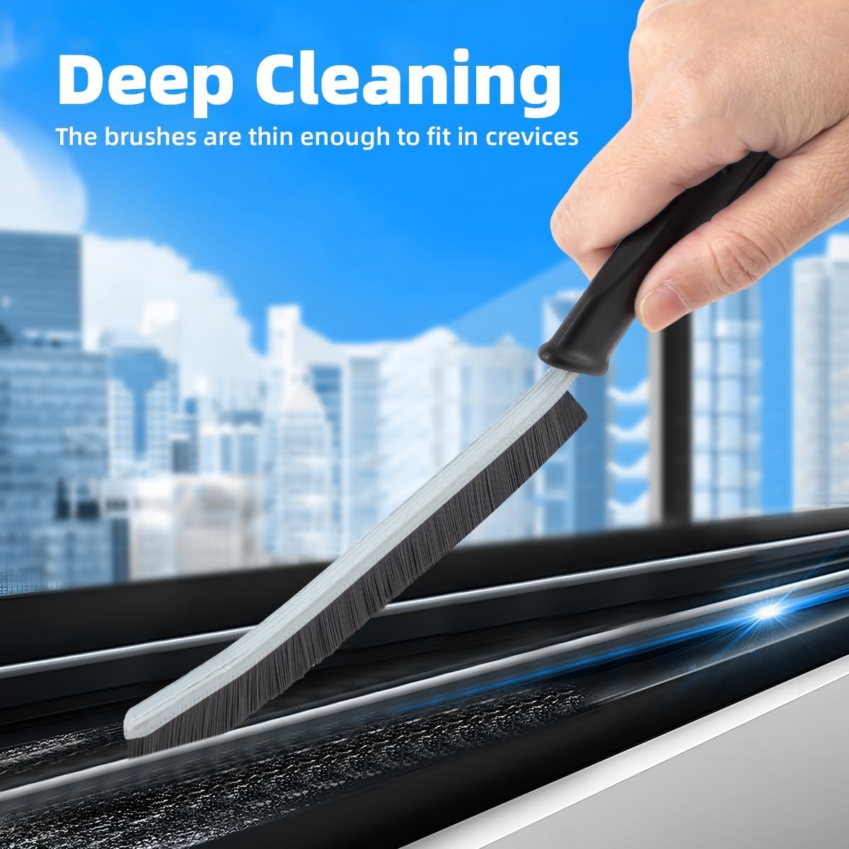 Hard Bristle Crevice Cleaning Brush-Thin Gap Scrub Brush, Small Cleaning Brush, Grout Brush, Kitchen Brush, Cleaning Tools for Toilet, Bathroom, Sink, Home, Household, Window (3, Lichen Blue)