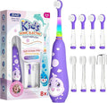 SEAGO Kids Electric Toothbrushes Rechargeable, Toddler Electric Toothbrush with Magnetic Charging, LED Observing Light, 8 Toothbrush Heads for Ages 2-4-6 Boys Girls (Purple)