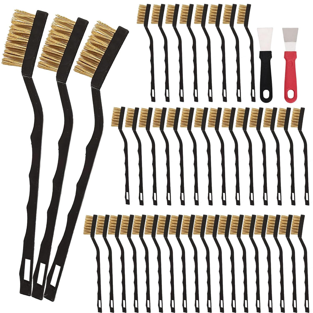 40 Pcs Mini Wire Brush Brass Brush Set, Curved Handle Masonry Brush Wire Brush for Cleaning Welding Slag and Rust
