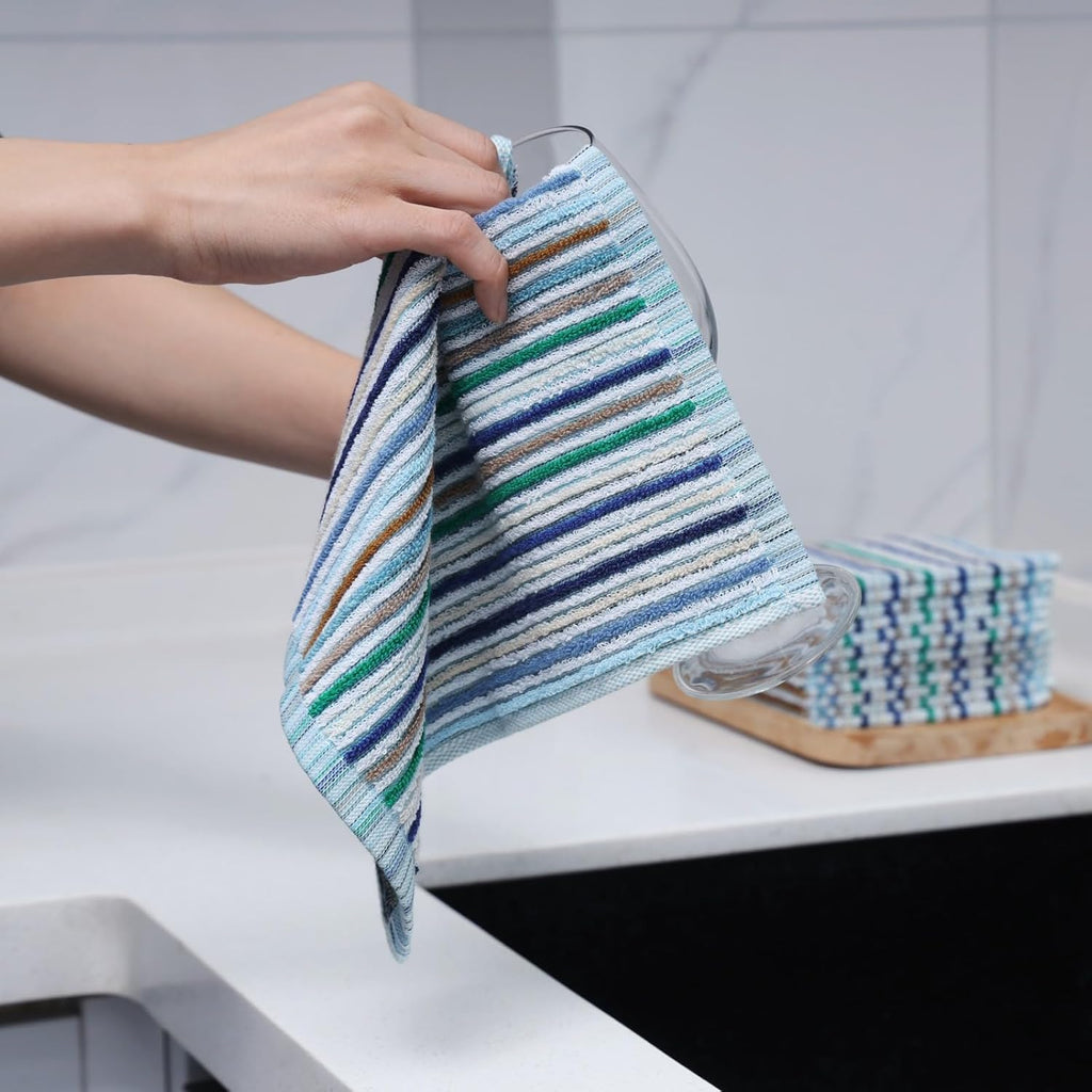 Oeleky Kitchen Dishcloths for Washing Dishes, Ultra Absorbent Dish Rags, Cotton Cleaning Cloths Pack of 8, 12x12 Inches
