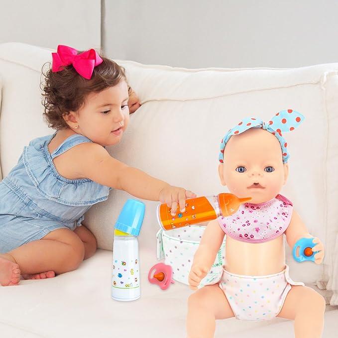 10 Pcs Baby Doll Bottle Feeding Accessories,Baby Doll Pretend Feeding and Caring Set for Kids Girls Ages