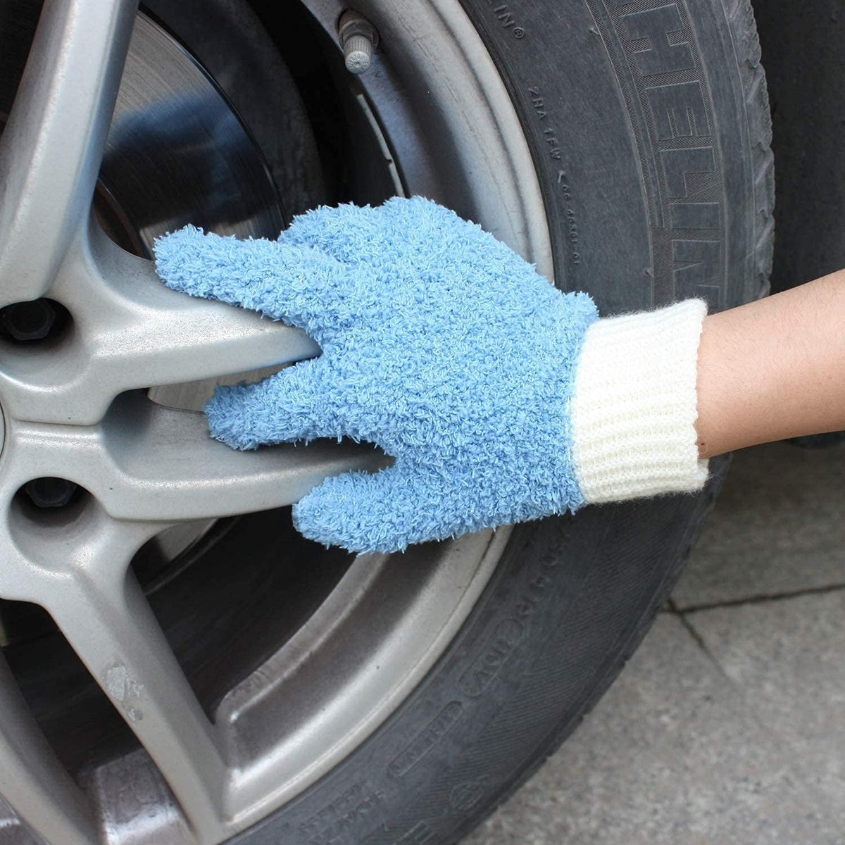 MIG4U Microfiber Dusting Gloves House Cleaning Glove for Blinds, Windows, Baseboard, Shutters, Furniture, and Car, Reusable Lint-Free Blue 2 Pairs S/M