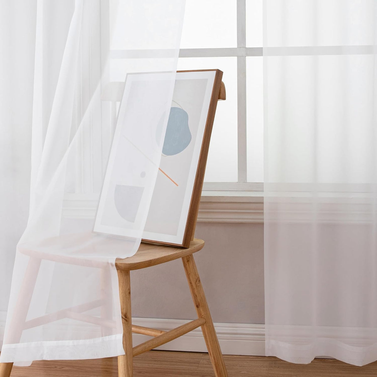 Chyhomenyc White Sheer Curtains 63 Inch Length 2 Panels Set, Light Filtering Rod Pocket Window Curtain Treatment Drapes for Bedroom Living Room, Each 42Wx63L, Set of 2, White