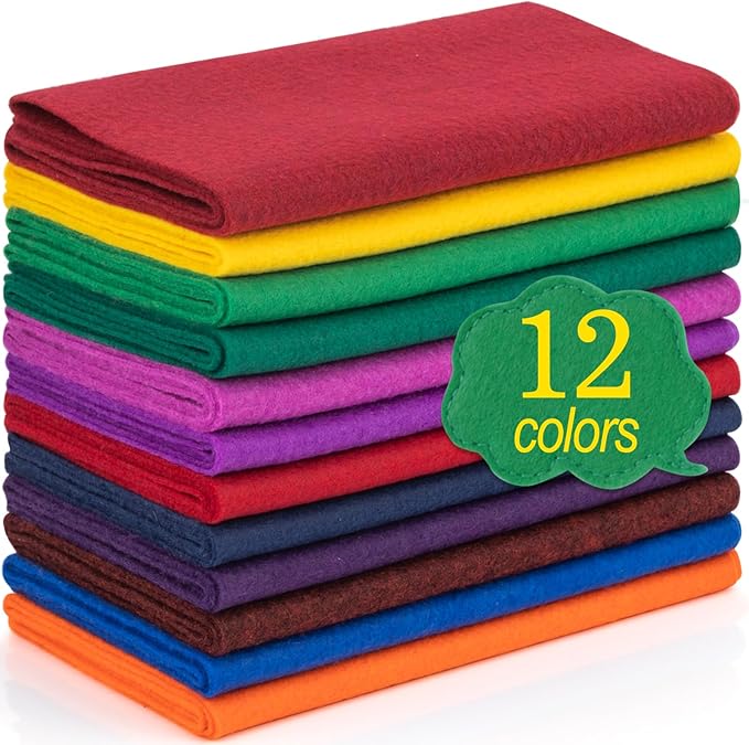 XSEINO 12 Rolls 8"x35" 1.4mm Thick Soft Felt Fabric Sheet 12 Assorted Dark Series Colors Felt Pack for DIY Craft Sewing Squares Nonwoven Patchwork