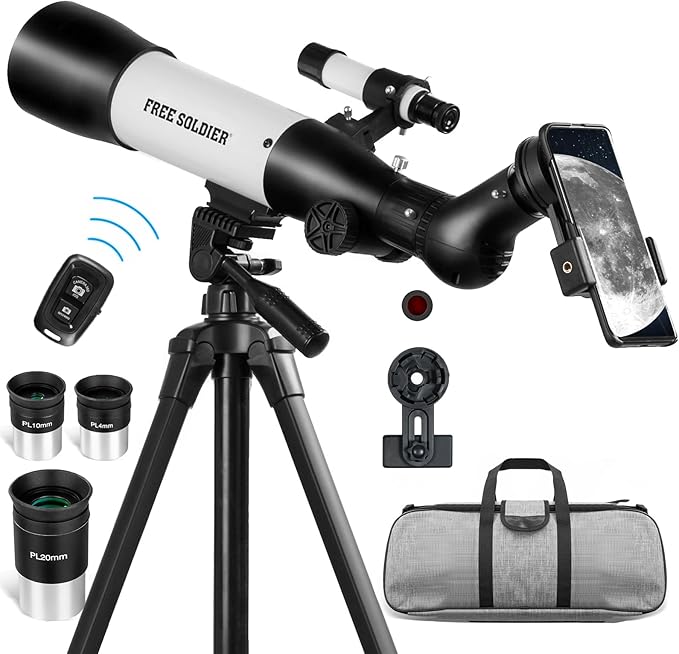 FREE SOLDIER Telescope 70mm Aperture 500mm Refractor Telescope for Adults High Powered - Professional Astronomical Refracting Telescope for Adults Beginners with Phone Adapter and Carry Bag White