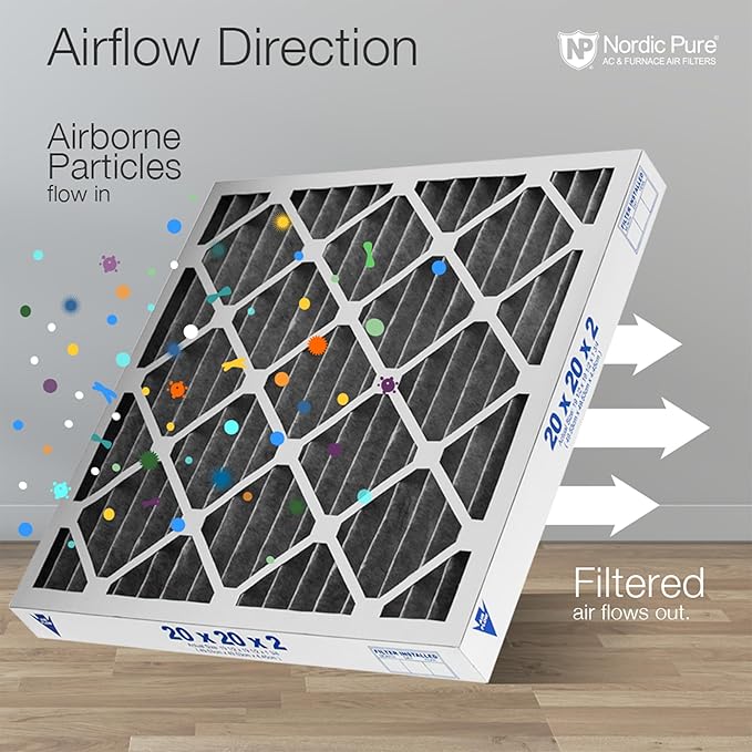 Nordic Pure 20x25x2 (Actual Size: 19 1/2 x 24 1/2 x 1 3/4) Furnace Air Filters MERV 10 Pleated Plus Carbon 3 Pack