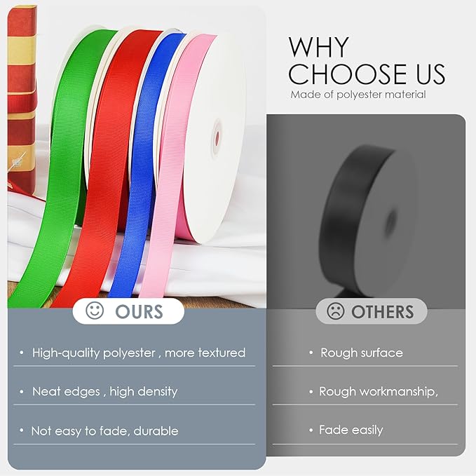100 Yards 3/8 inch Grosgrain Ribbon, Solid Color Fabric Ribbon Perfect for Gift Wrapping, Wedding, Handmade Bows, Floral Bouquets and Party Decoration(White)