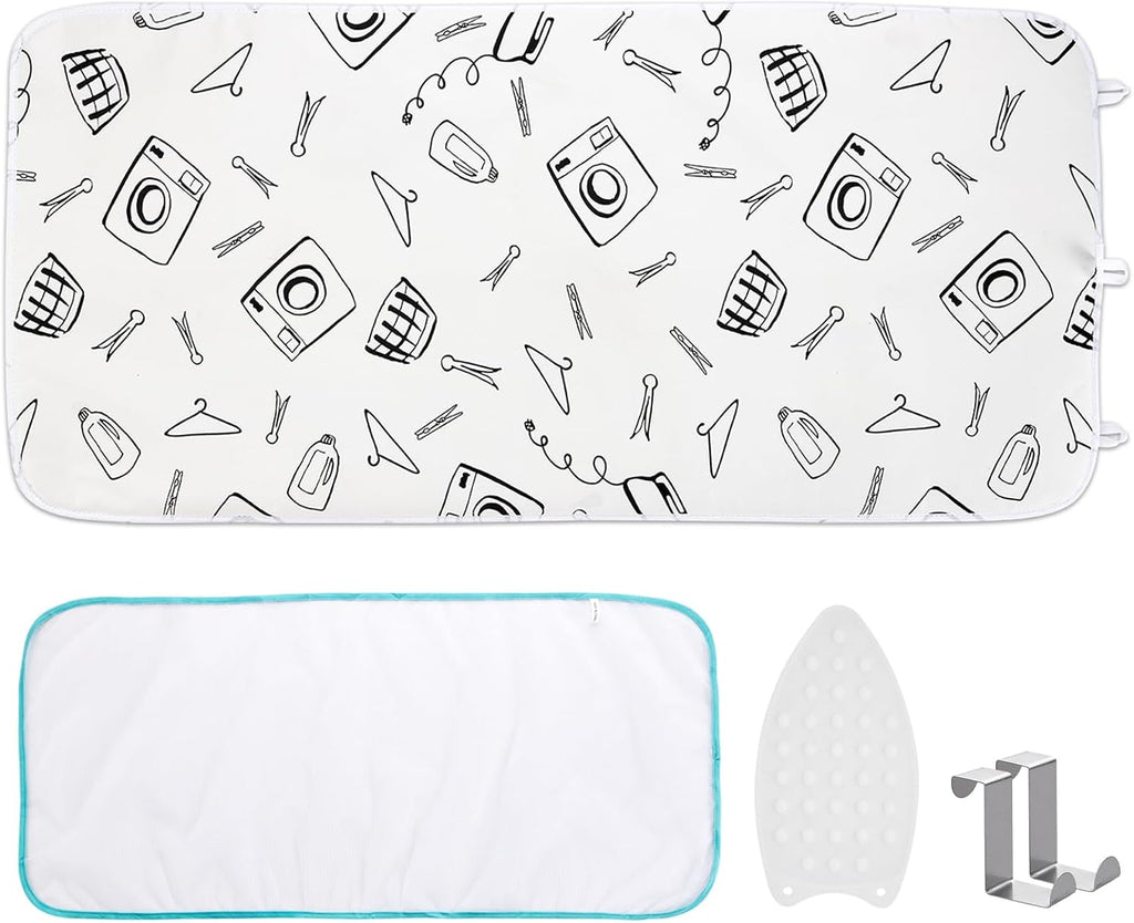 Seiritex Ironing Mat for Table Top, Portable Ironing Pad 39.4 x 18.9 inch Iron Board 5 in 1 Travel Iron Blanket for Counter top, Washer, Dryer, White