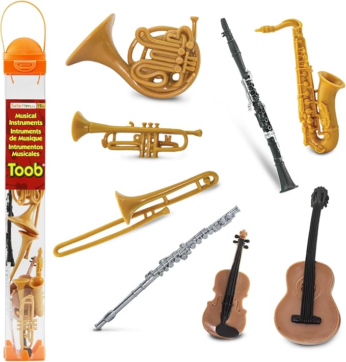 Safari Ltd Musical Instruments TOOB - Figurines: Trombone, Flute, Saxophone, Guitar, Violin, Horn, Trumpet, Clarinet - Educational Toys for Boys, Girls & Kids Ages 3+