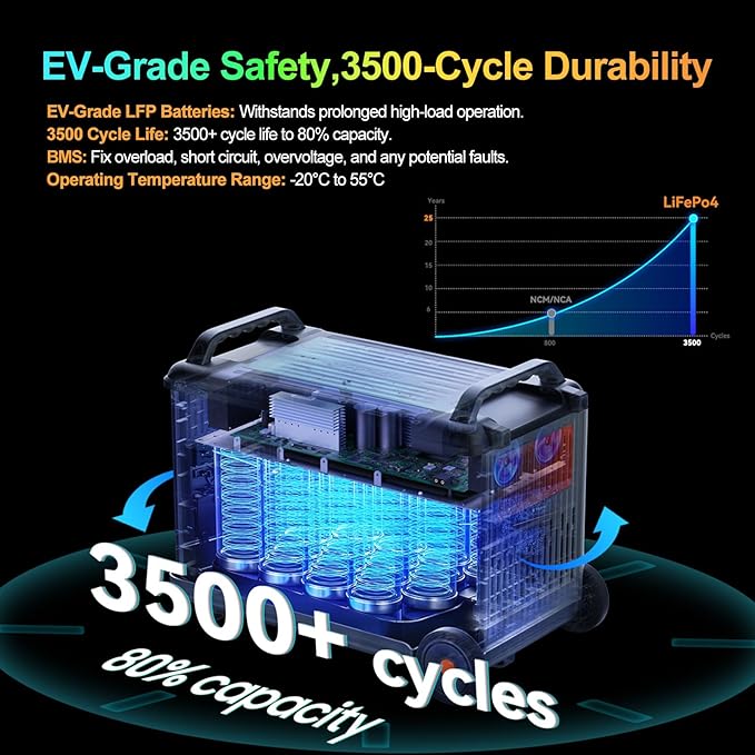 OSCAL Promax6000 Solar Generator with 3x400W Solar Panel,120V/240V Dual Voltage 6000W(Peak 7200w) 14 Outlets Portable Power Station,3600WH Lifepo4 Battery,2200W 1.96H Fast Charge,for Home Backup,RV.
