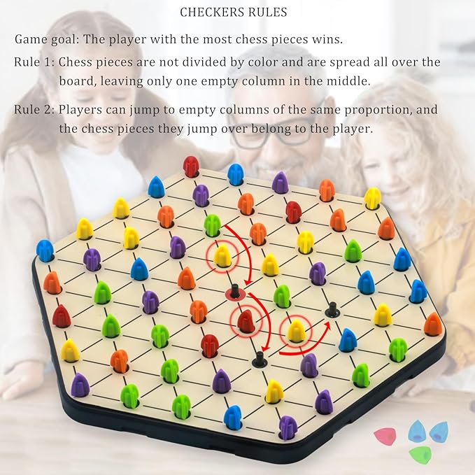 Upgraded Chain Triangle Chess Game, 3-in-1 Multi-Functional Board Games, Chain Link Game, Chinese Checkers, Educational Toy for Adults and Kids Age 3+, 2-6 Players, Fun for Family, Grandson, Party