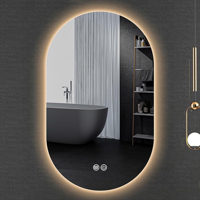 Irregular Bathroom Mirror with 3 Colour LED Light, Wall Mounted Makeup Mirror with Touch Switch and Demister Pad, Energy-Saving LED Smart Mirrors, Dimmable(C,23.6 * 47.2in/60 * 120cm)