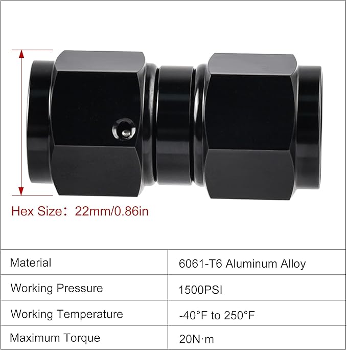 EVIL ENERGY 8AN Female to 8AN Female Straight Swivel Coupler Union Fitting Adapter Aluminum Black 2PCS