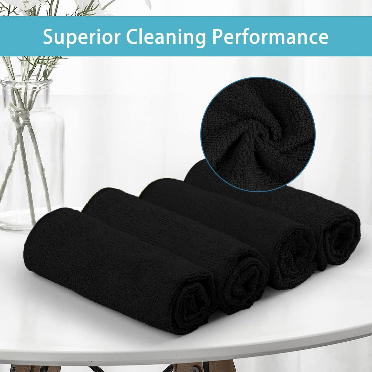 HOMEXCEL Black Microfiber Cleaning Cloth, 50 Pack Cleaning Towels for Kitchen, Lint Free, Scratch-Free, Highly Absorbent, and Reusable Cleaning Rags for House, Window and Glass, Cars, 11.5 X11.5 inch