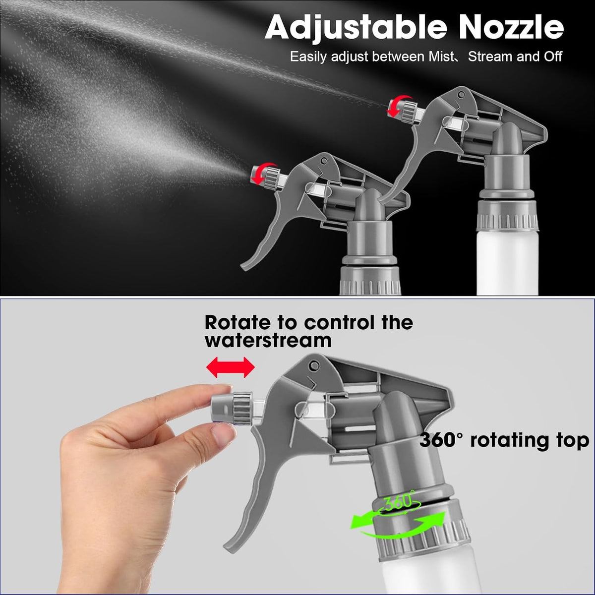 Eccliy 12 Pcs 16 Oz Plastic Spray Bottle, Adjustable Empty Reusable Sprayer for Cleaning, Planting, Water, Bathroom and Kitchen, BBQ, Commercial and Residential(Grey, Measurement)