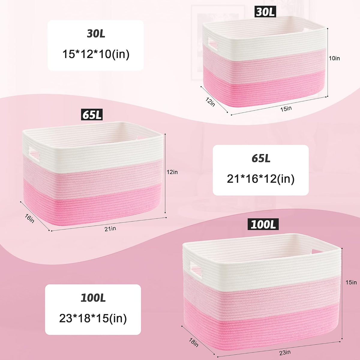 Blanket Basket,Rectangle Woven Baskets for Storage,65L Laundry Basket for Decorative Nursery Blanket,Toys,Dirty Clothes and Magazine in Shelves,Baby Room,and Living Room