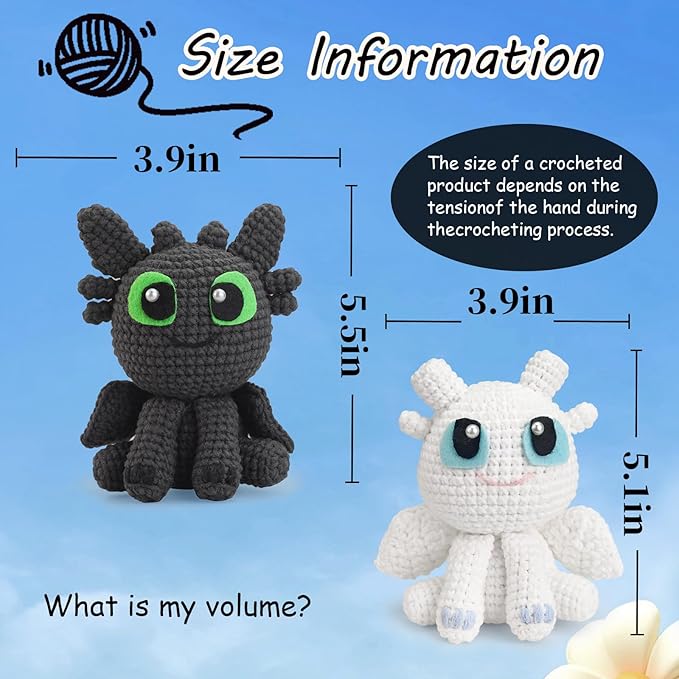 Crochet Kit for Beginners,Beginner Crocheting Animals Kits w Step-by-Step Video Tutorials, Knitting Starter Pack for Adults and Kids,2 Pack Dragon