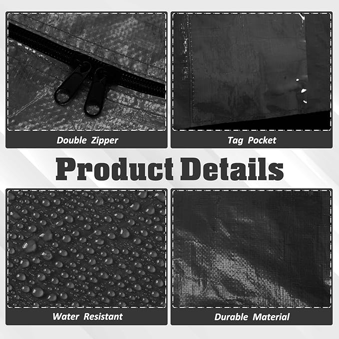4 Pcs 149 Gallon Large Moving Bags with Zipper and Handles Foldable Storage Duffle Bags Heavy Duty Extra Large Totes for College Dorm Travel Clothes Blankets Bedding Moving (Black)
