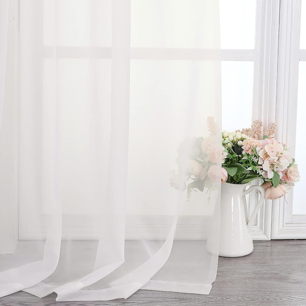 Chyhomenyc Ivory Sheer Scarf Valances for Windows 216 Inch Extra Long, Window Scarf Drapes Rod Pocket Backdrop for Wedding Arch Draping/Party/Canopy Bed/Living Room, 2PC, 18 Feet Length
