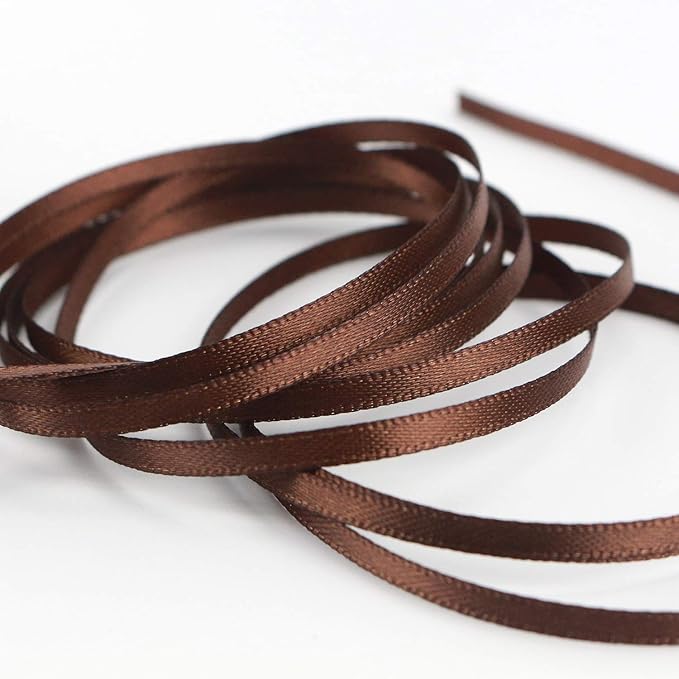 HUIHUANG Solid Color Satin Ribbon 1/8 inch x 100 Yards Roll Ribbon for Crafts (Brown)