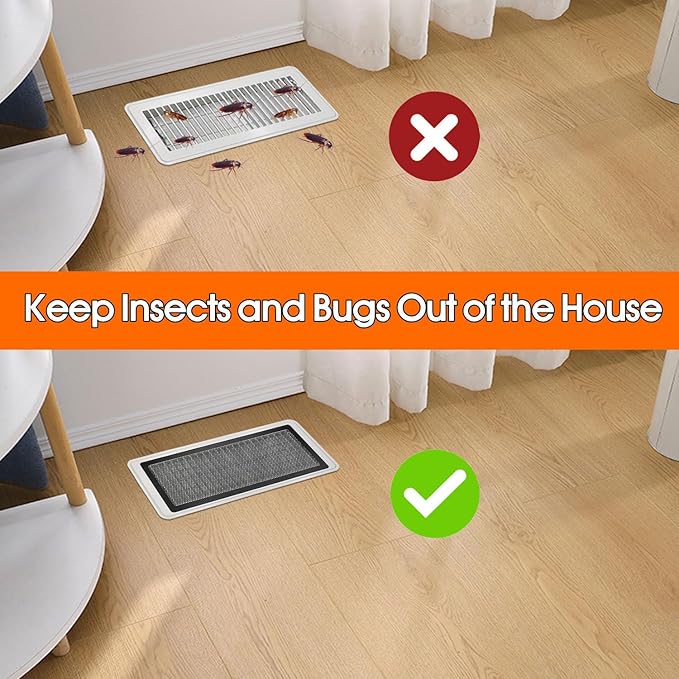 Floor Register Vent Cover, 6"x14" Magnetic Air Vent Screen Mesh Covers for Home Floor/Wall/Ceiling Registers Air Vent Filters, Black (4 Packs)