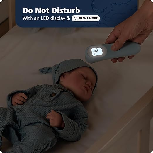 Greater Goods No-Touch Infrared Digital Thermometer for Adults, Kids, and Babies, Forehead Thermometer with Ergonomic Grip, Fever Alarm, Powder Blue