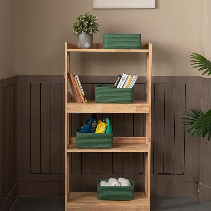 4 Pack Small Storage Shelf Baskets for Organizing, Mini Woven Rope Storage Bins for Towels, Cute Decorative Closet Organizer，Baby Nursery, Gift Empty Baskets -11.81''Lx7.87''Wx4.72''H-Green
