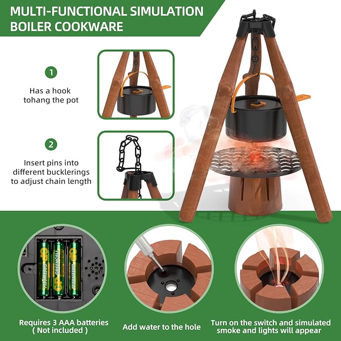 Kids Camping Set – an Indoor/Outdoor Pretend Play Adventure kit Featuring a Tent, Oil lamp, Stove, and More. Perfect for Ages 3+