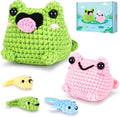 Crochet Kit for Beginners - Frog Family Crochet Kits with Step-by-Step Video Tutorials, Beginner Crochet Kit for Adults and Kids, 2 PCS Frogs and 3 PCS Tadpoles Crocheting Set