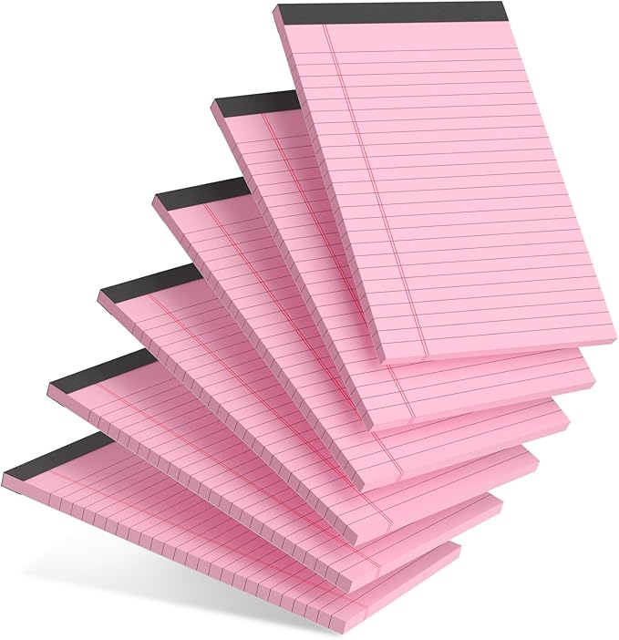 6pcs Small Note Pad 5x8 College Ruled Pink Legal Pads Paper Notepads 6 Pack Study Back Writing Pads 5 x 8 Legal Pads Perforated Narrow Ruled Pads of Paper Pink