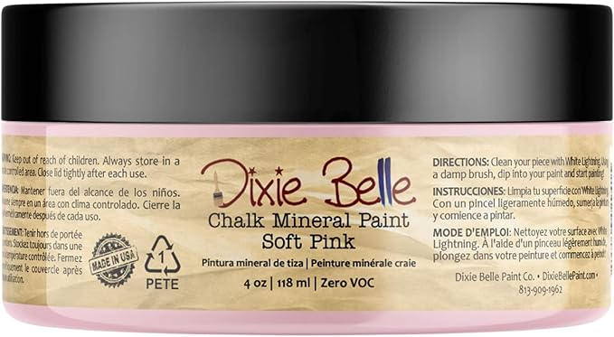 Dixie Belle Paint Company Chalk Finish Furniture Paint - Soft Pink (4oz) - Matte Dainty Pink Chic Chalk Mineral DIY Furniture Paint