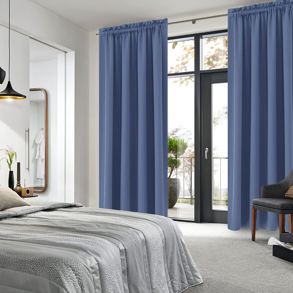 DWCN Blackout Curtains – Thermal Insulated, Energy Saving & Noise Reducing Bedroom and Living Room Curtains, Dusty Blue, W 52x L 84 Inch, Set of 2 Rod Pocket Curtain Panels